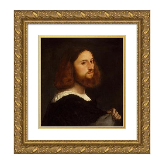 Titian 15x16 Gold Ornate Wood Frame and Double Matted Museum Art Print Titled - Portrait of a Man (ca. 1515)