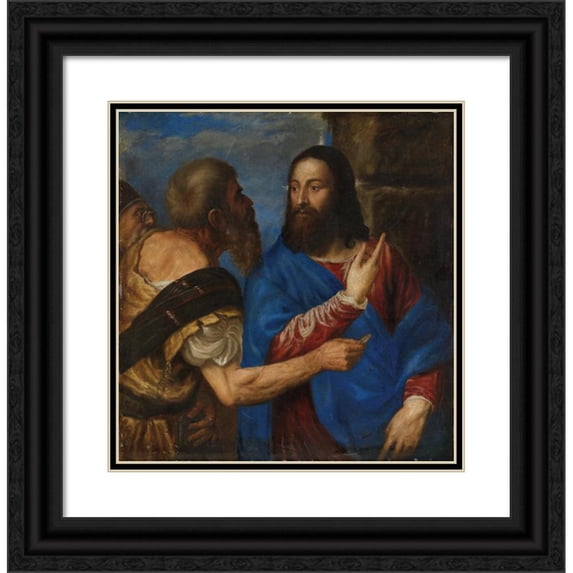 Titian 20x21 Black Ornate Framed Double Matted Museum Art Print Titled: The Tribute Money (circa 1485)