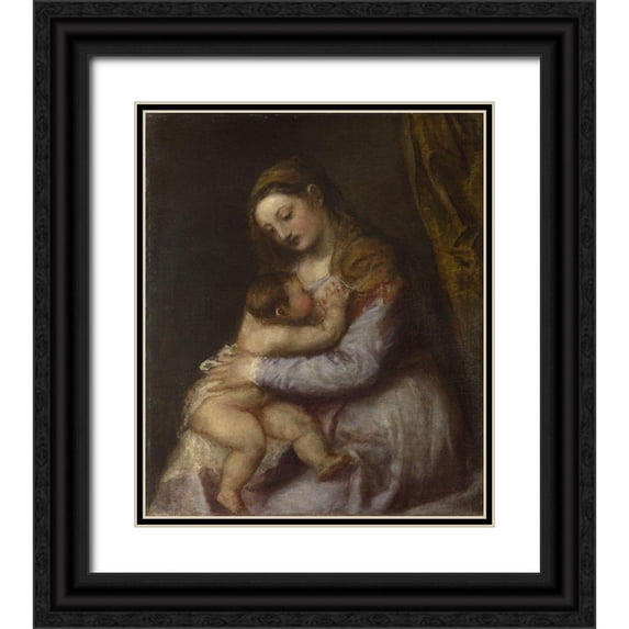 Titian 26x30 Black Ornate Wood Framed with Double Matting Museum Art Print Titled - The Virgin suckling the Infant Christ