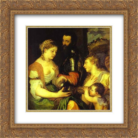 Titian 2x Matted 20x20 Gold Ornate Framed Art Print 'Marriage with Vesta and Hymen as Protectors and Advisers of the Union of Venus and Mars'