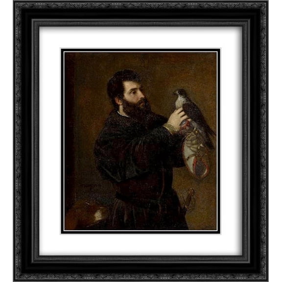 Titian 2x Matted 20x22 Black Ornate Framed Art Print 'Giorgio Cornaro with a Falcon'