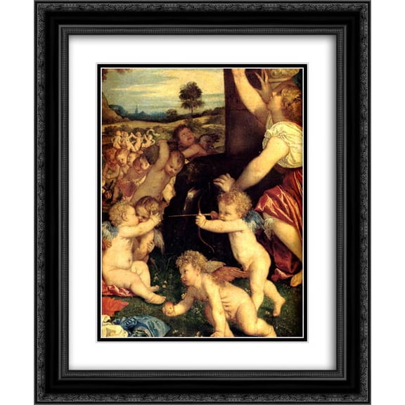 Titian 2x Matted 20x24 Black Ornate Framed Art Print 'The Worship of Venus [detail: 1]'