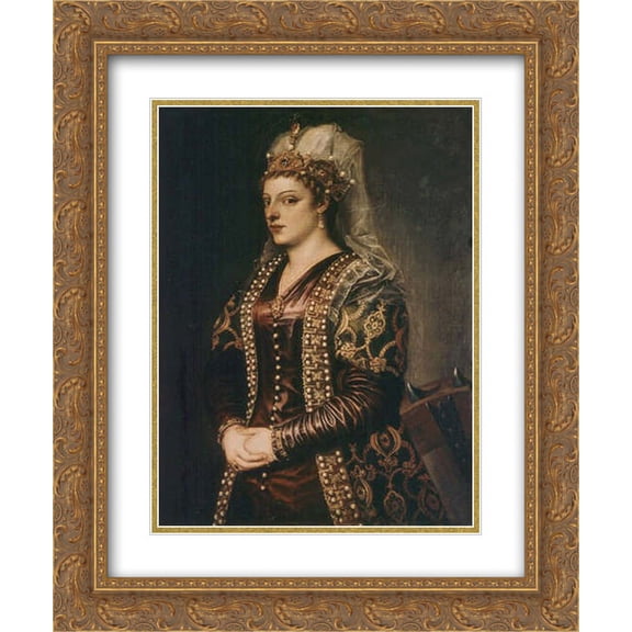 Titian 2x Matted 20x24 Gold Ornate Framed Art Print 'Portrait of Caterina Cornaro (1454-1510) wife of King James II of Cyprus, dressed as St. Catherine'