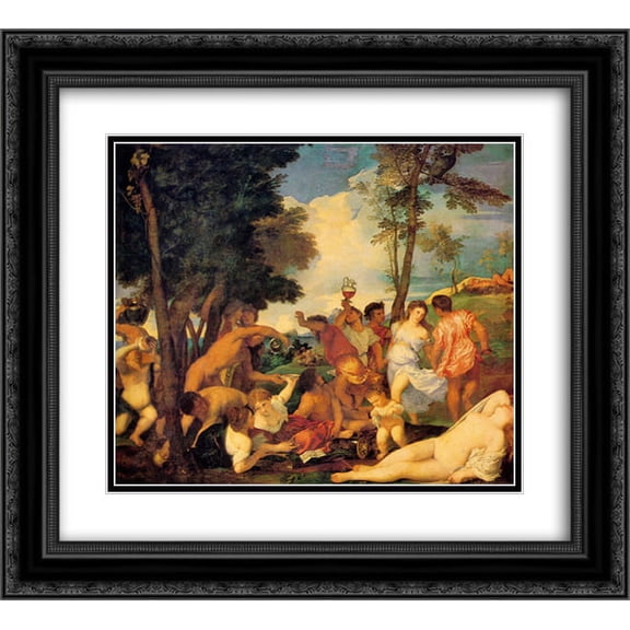Titian 2x Matted 22x20 Black Ornate Framed Art Print 'Bacchanal'