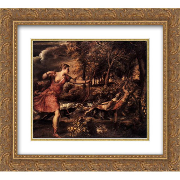 Titian 2x Matted 22x20 Gold Ornate Framed Art Print 'Death of Actaeon'