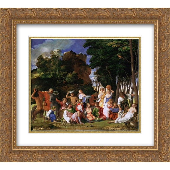 Titian 2x Matted 22x20 Gold Ornate Framed Art Print 'The Feast of the Gods'