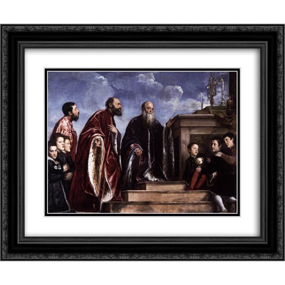 Titian 2x Matted 24x20 Black Ornate Framed Art Print 'The Vendramin Family Venerating a Relic of the True Cross'