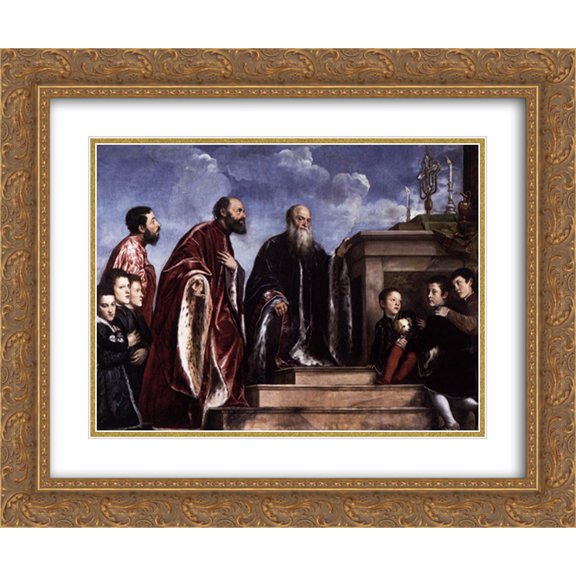 Titian 2x Matted 24x20 Gold Ornate Framed Art Print 'The Vendramin Family Venerating a Relic of the True Cross'