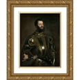 thumbnail image 1 of Tiziano Vecellio, Titian 19x24 Gold Ornate Wood Framed with Double Matting Museum Art Print Titled - Portrait of Alfonso dAvalos, Marchese del Vasto, in Armor with a Page, 1 of 4