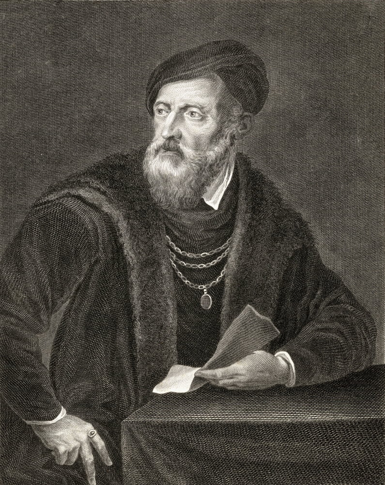 Titian Tiziano Vecellio C1488-1576Self Portrait Engraved By Antoine Louis Romanet (1742-C1810) Canvas Art - Ken Welsh Design Pics (12 x 16)