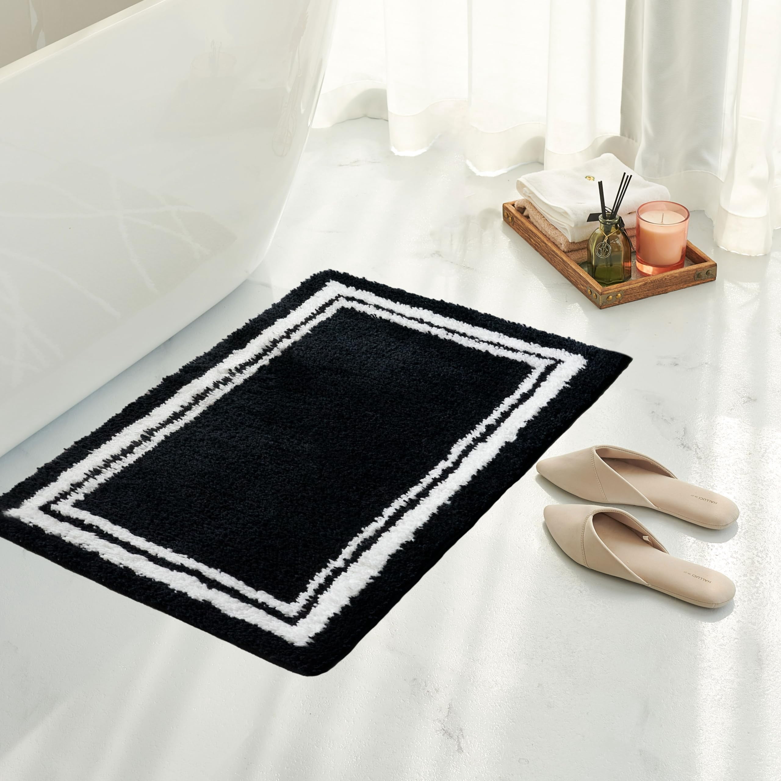 Tititex Luxury Black White Frame Line Bathroom Rug, 24x36 inch Extra ...