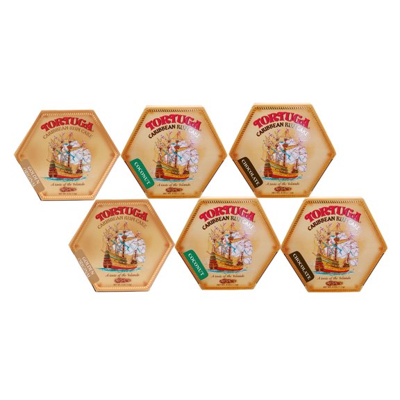 Title: 6-Pack Tortuga Caribbean Rum Cake Assortment: 4 oz Golden Original, Coconut, Chocolate