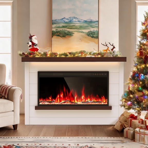 Title  60 Inch Electric Fireplace with 42 Inch Fireplace Insert, Remote Control, Shiplap Style Mantel, Multi-Color LED Lighting, White