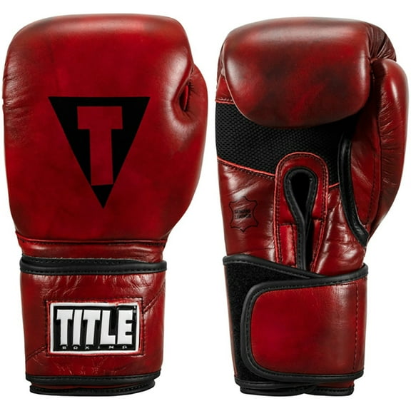 Title Boxing Blood Red Leather Hook and Loop Training Gloves - 12 oz. - Red