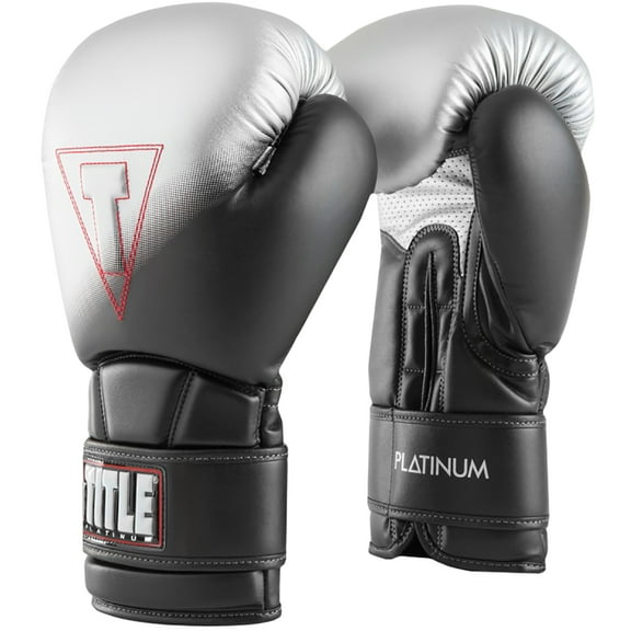 Title Boxing Platinum Proclaim Hook & Loop Training Gloves - 16 oz.-Black/Silver