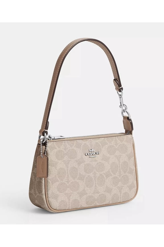 Title Coach Women's Nolita 19 Mini Shoulder Bag in Signature Canvas Silver Sand Taupe