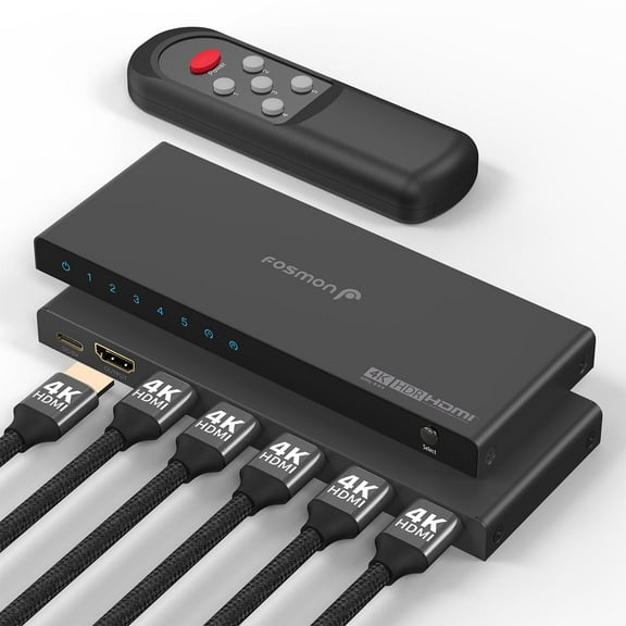 Fosmon 5 In 1 Out HDMI Splitter With Remote, HDMI 2.0 4K@60Hz HDMI Switch Switcher Selector Box, Supports HDR HDCP 2.2 For PS5 Xbox Nintendo Switch