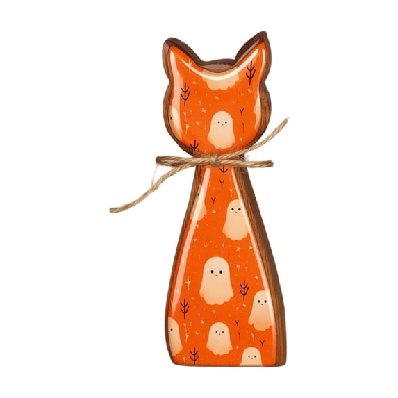 Title: Halloween Cat Decor, Spooky Wooden Table Centerpiece with Pumpkin, Ghost, Witch Hat & Bats for Farmhouse Fall Mantel Shelf Decor, Indoor Halloween Decorations for Cat