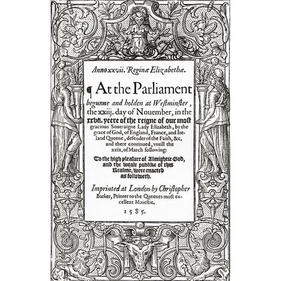 Title Page of Acts of Parliament - 1585 From The Book Short History of The English People By JR Green Published London 1893 Poster Print - 22 x 36 - Large