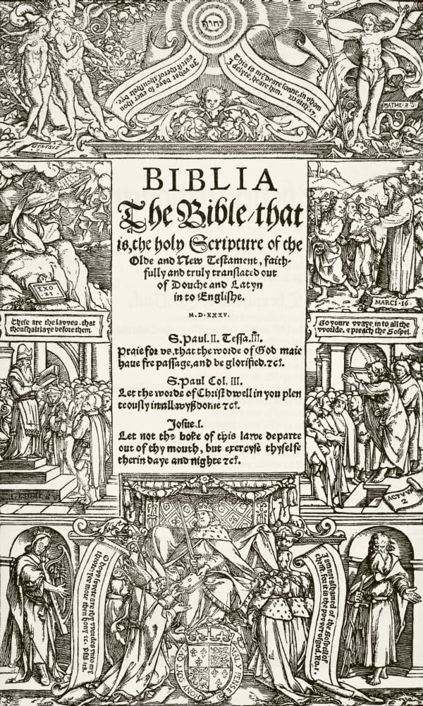 Title Page Of The Coverdale Bible Printed 1535 From The National And Domestic History Of England By William Aubrey Published London Circa 1890 Canvas Art - Ken Welsh  Design Pics (11 x 18)
