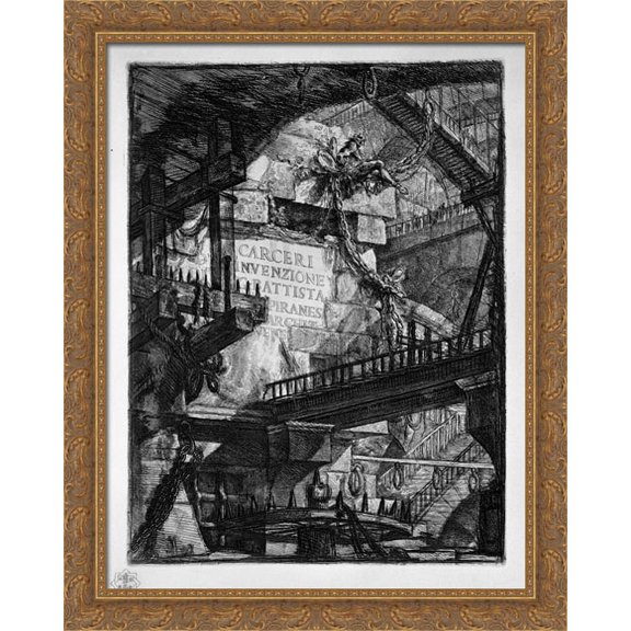 Title Plate 28x34 Large Gold Ornate Wood Framed Canvas Art by Giovanni Battista Piranesi