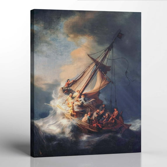 Title Storm On The Sea of Galilee by Rembrandt, Rembrandt Painting, Rembrandt Wall Art, Rembrant Fine Art Prints, Ready To Hang for Living Room Home Wall Décor 16x20