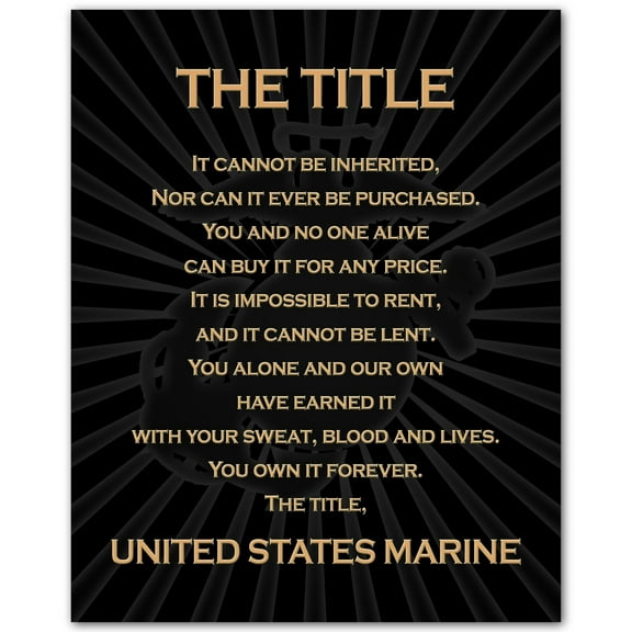 The Title - United States Poster - Military Wall Art Decor for Marines, Veterans, and Enthusiasts - Wall Art Print for Home and Military Spaces poster