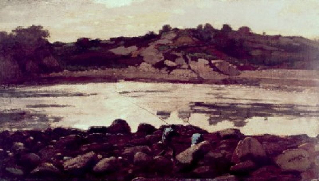 Title Unknown (Fisherman on Rocks) Winslow Homer (1836-1910 American) Canvas Art - Winslow Homer (18 x 24)
