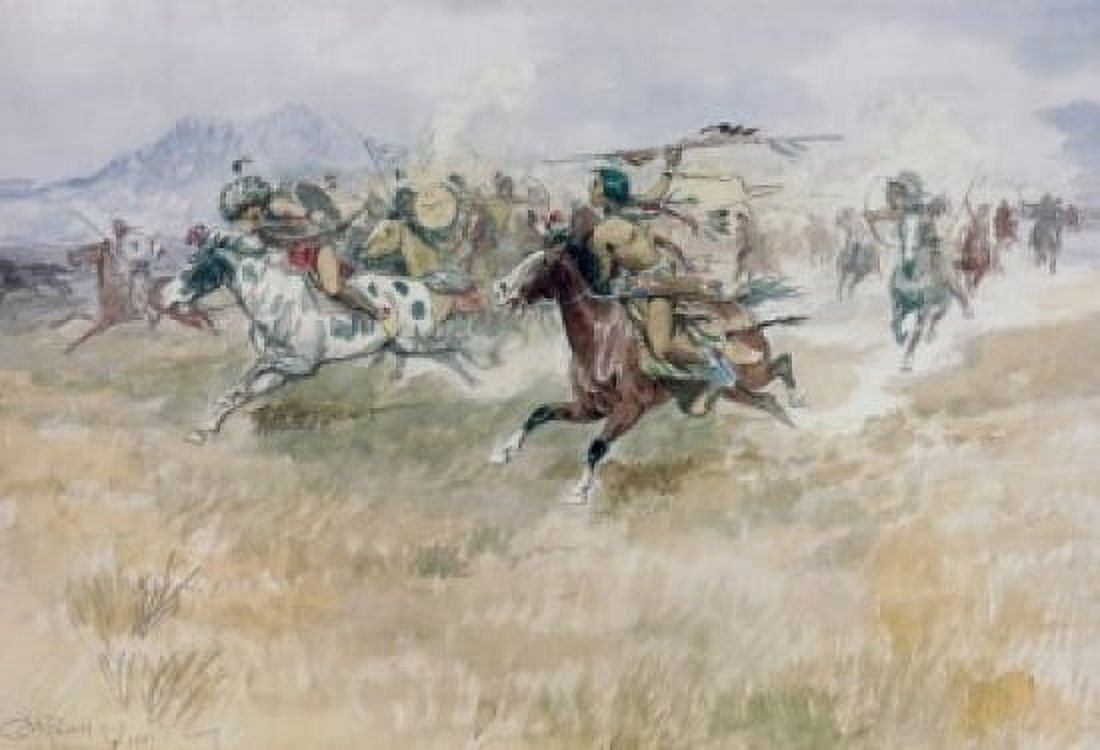 Title Unknown (Indian Ambush) Charles Marion Russell (1864-1926 American) Canvas Art - Charles Marion (24 x 36)