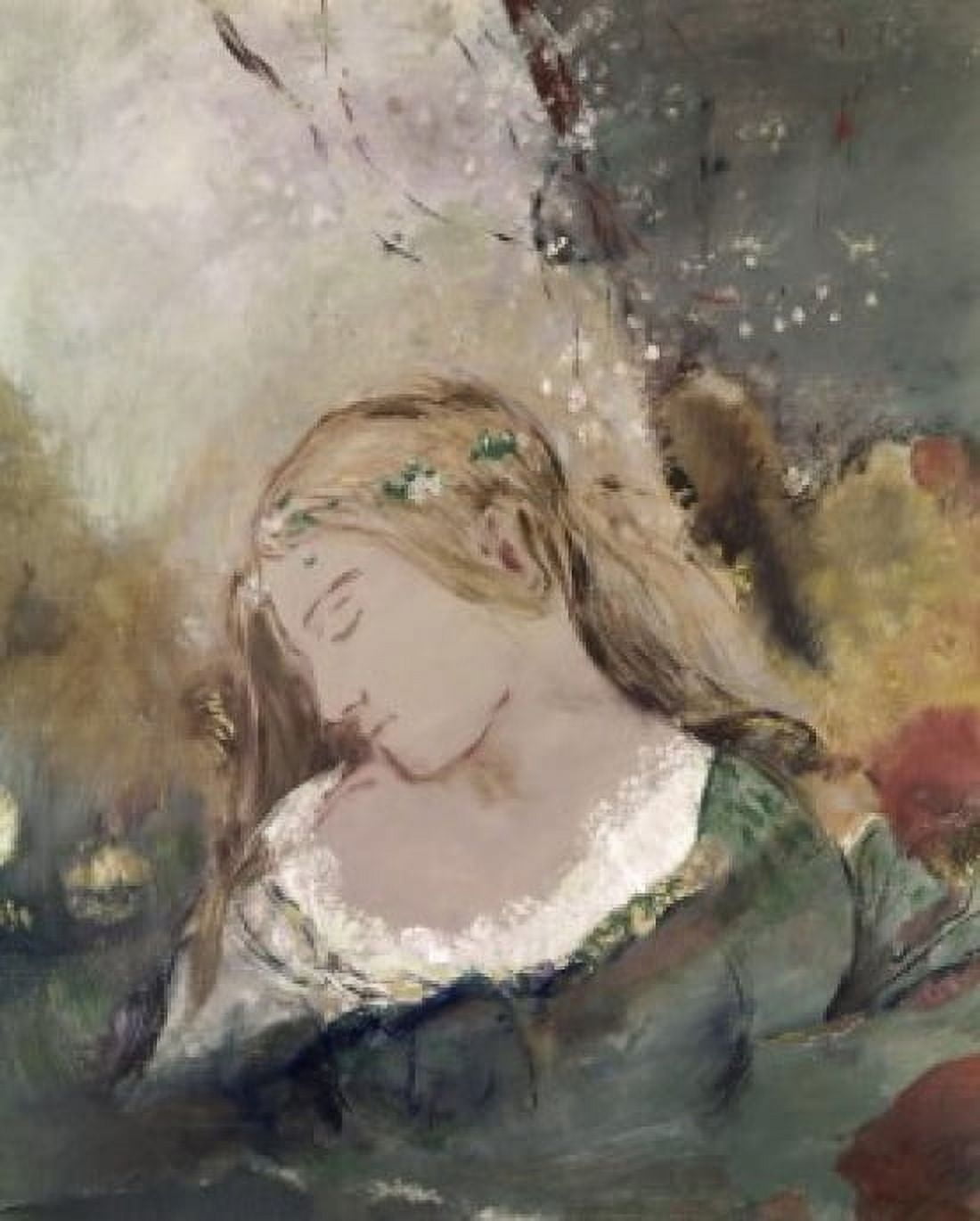 Title Unknown (Woman with Flowers in Hair) Odilon Redon (1840-1916 French) Canvas Art - Odilon Redon (18 x 24)