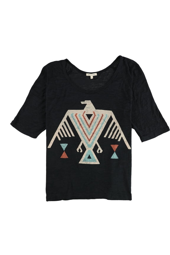 Womens Aztec Bird Graphic T-Shirt, Black, Small