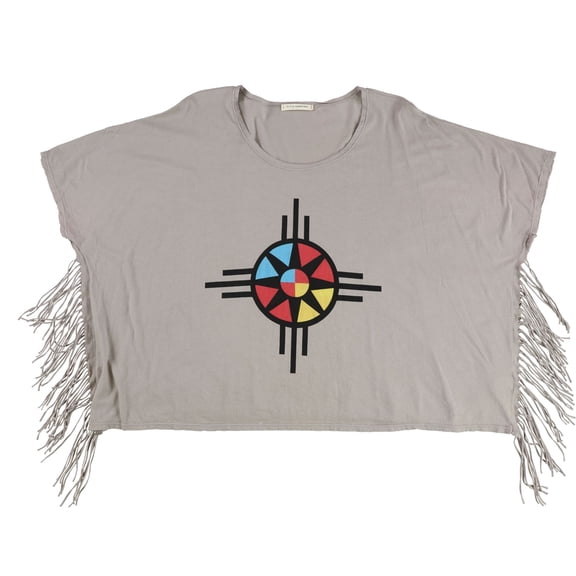 Title Unknown Womens Tribal Fringe Graphic T-Shirt, Beige, One Size