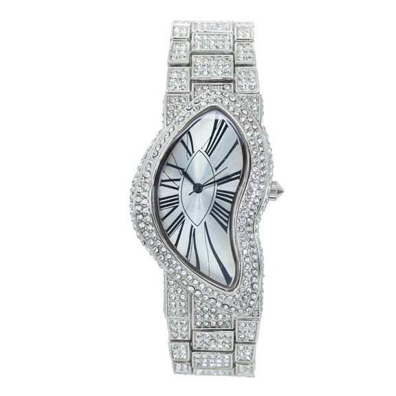 Men’s 30mm Fully Iced-Out Watch – Asymmetrical Dial with Simulated Stones, Quartz Movement – Luxury Gift for Him - Silver