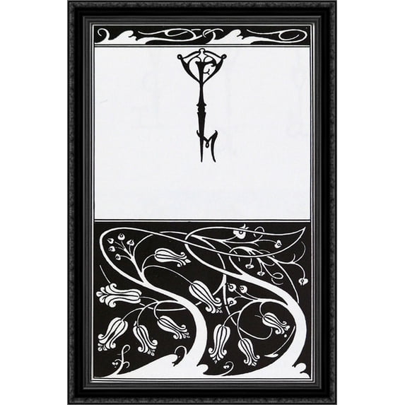 Title page and key monogram of The Mountain Lover 26x40 Large Black Ornate Wood Framed Canvas Art by Aubrey Beardsley