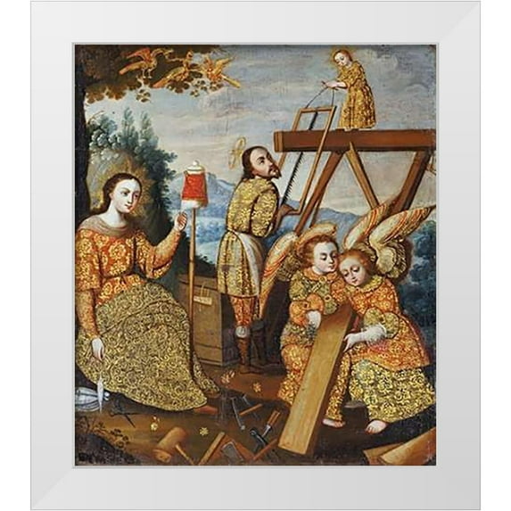 Tito, Diego Quispe 26x30 White Modern Wood Framed Museum Art Print Titled - The Holy Family In Nazareth
