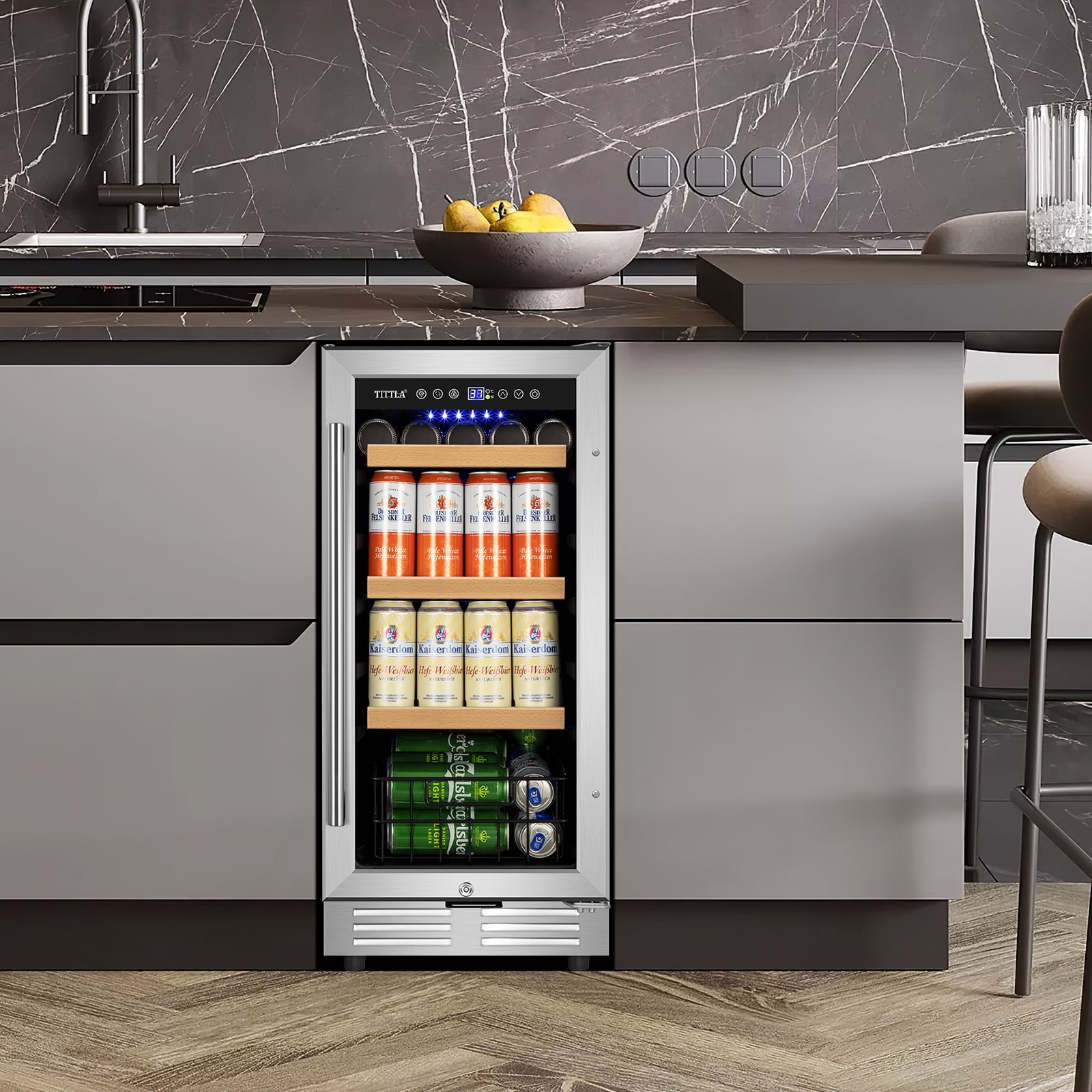 Tittla 15 inch Under Counter Beverage Cooler, 130 Can Capacity, for