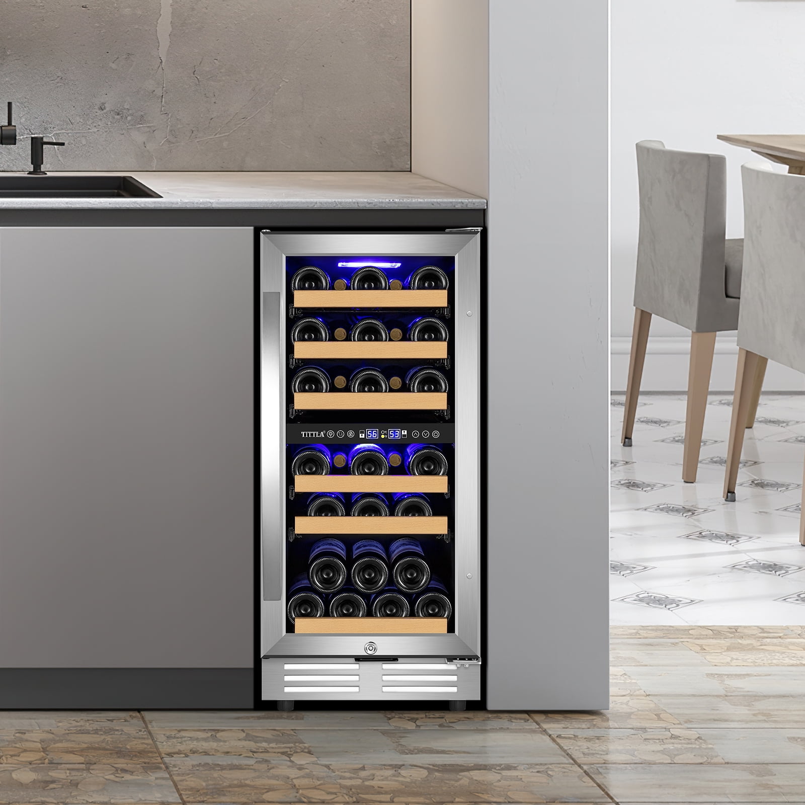 Tittla 15 Inch Under Counter 30 Bottle Wine Cooler Refrigerators Dual