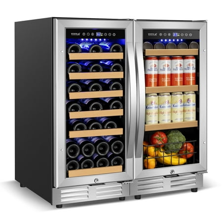Tittla 15 Inch Under Counter 30 Bottle Wine Cooler and 130 Cans (12 oz) 3.1 Cubic Beverage Refrigerator
