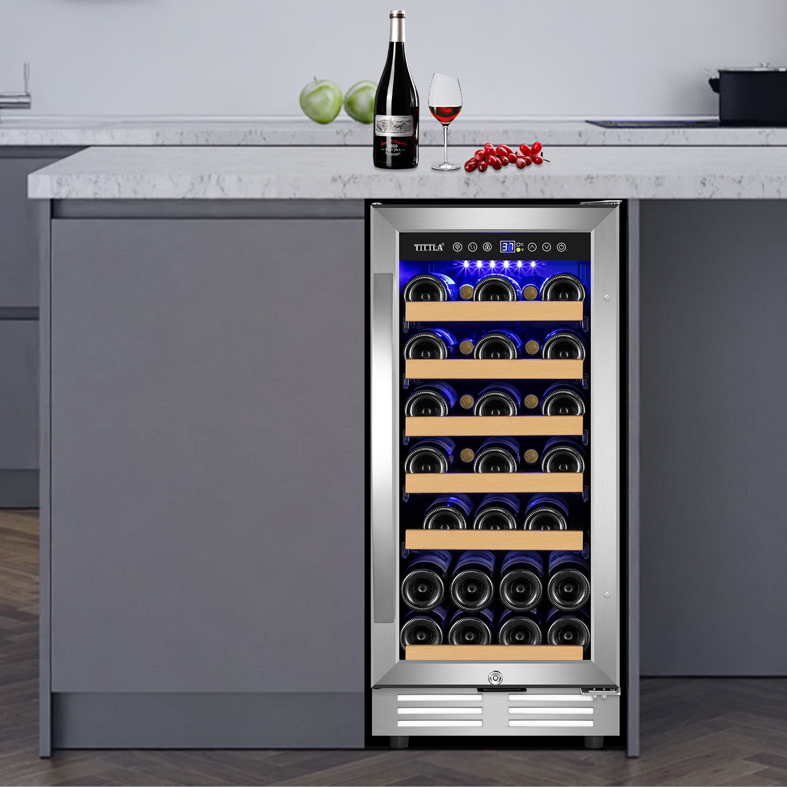 Tittla 15 inch Wine Refrigerator, 30 Bottle Capacity, Freestanding