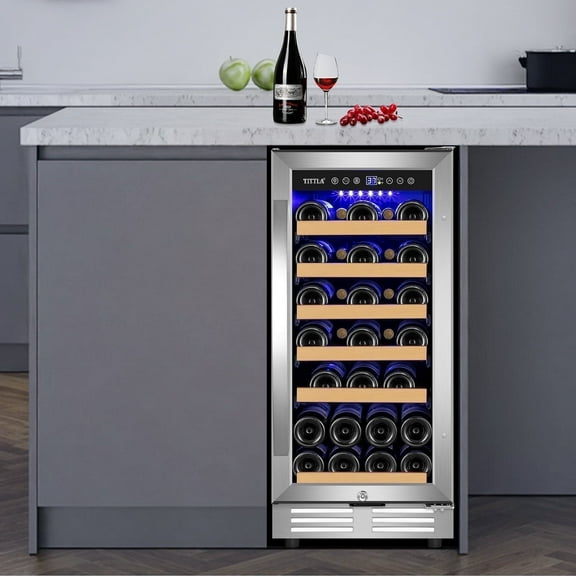 Tittla 15 inch Wine Refrigerators Cooler,30 Bottle Freestanding & Built-in for Home Bar, Apartment