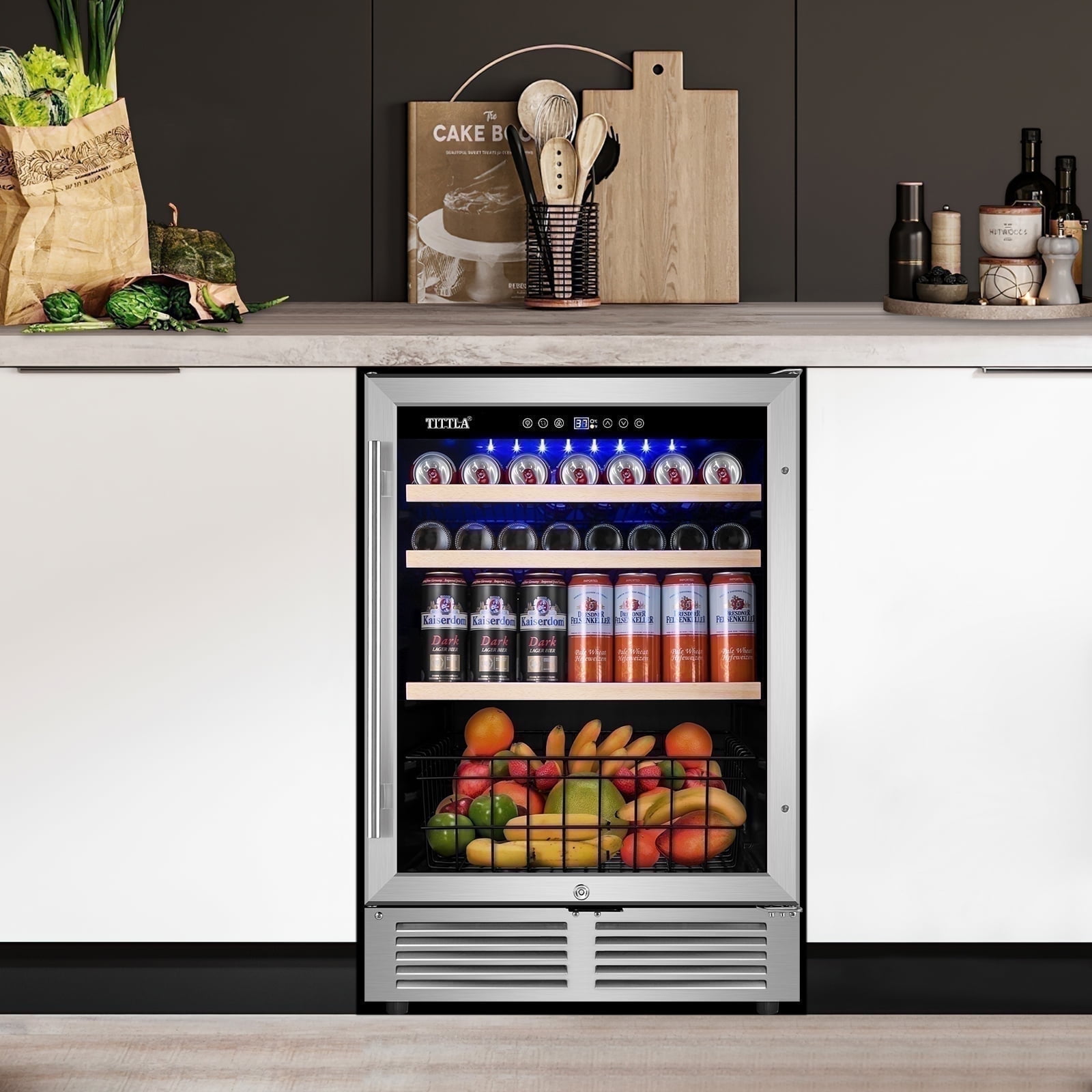 Tittla 24'' Beverage Refrigerator Cooler,150-Cans Built-in Wine Cooler Beverage Cooler 37-65F, Low Noise Energy Saving for Beer and Soda or Fruit