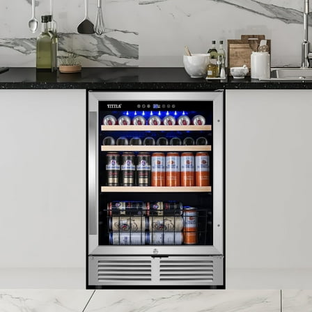 Tittla 24'' Beverage Refrigerator Cooler,180 Cans,Built in,37°-65°F, Low Noise Energy Saving for Beer and Soda or Fruit, Silver