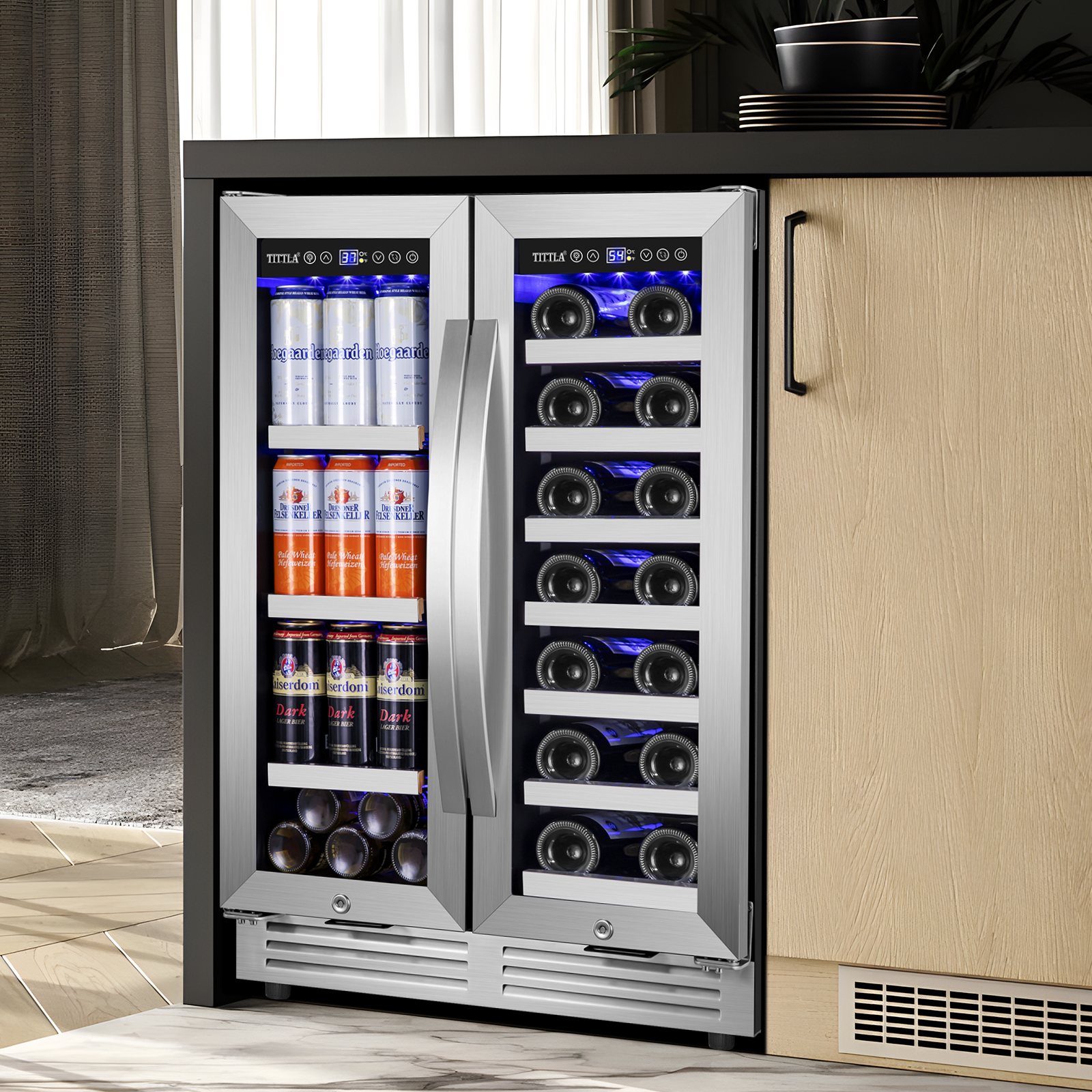 Tittla 24 Inch Wine and Beverage Refrigerators Cooler,18-Wine Bottles and 57 Cans,Dual Zone,Under Counter