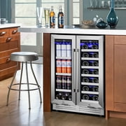 Tittla 24 Inch Wine and Beverage Refrigerators Cooler,18-Wine Bottles and 57 Cans,Dual Zone,Under Counter