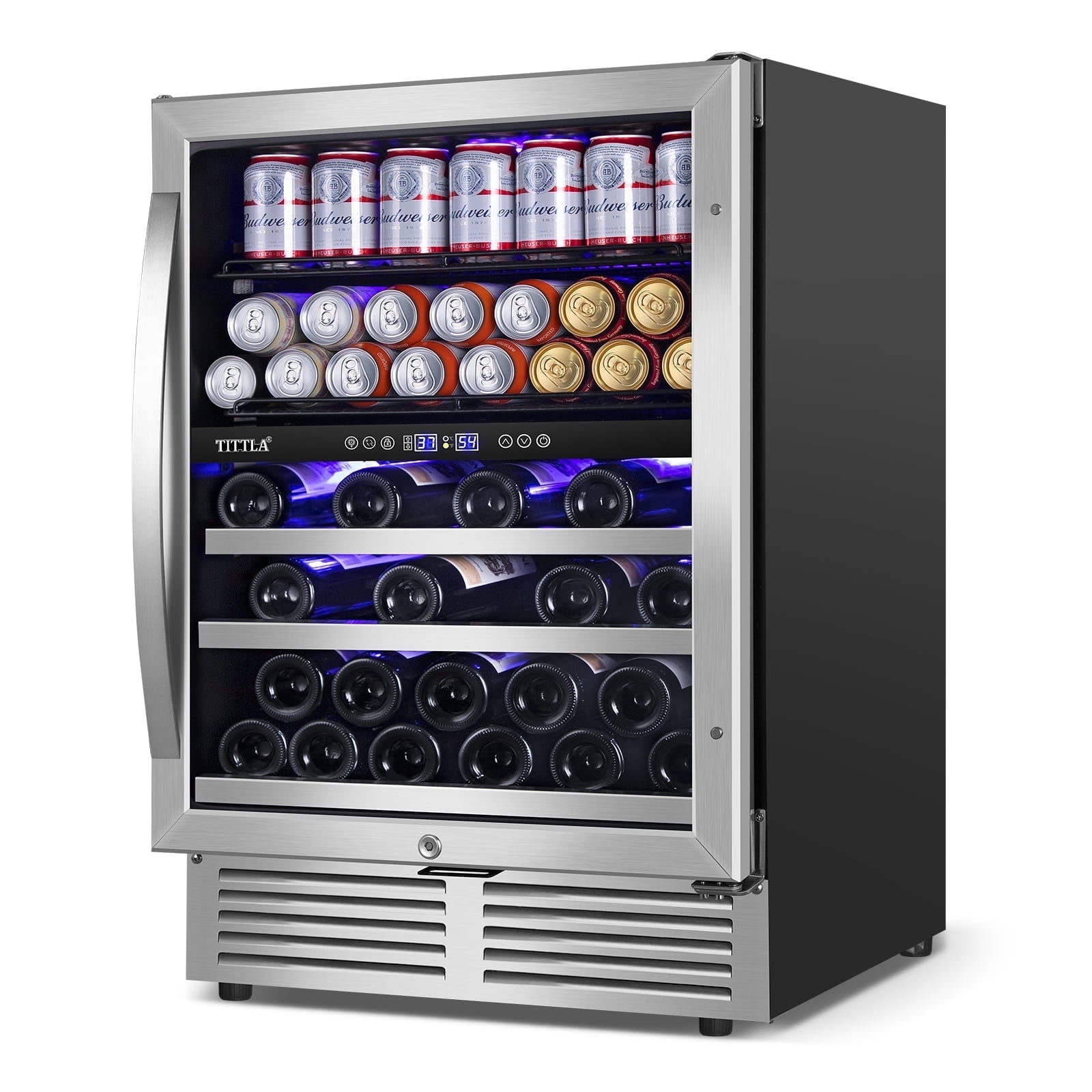 Tittla 24 Inch Beverage Refrigerator,Dual Zone Built in Wine Cooler Fridge ,27-Wine Bottles and 84-Cans