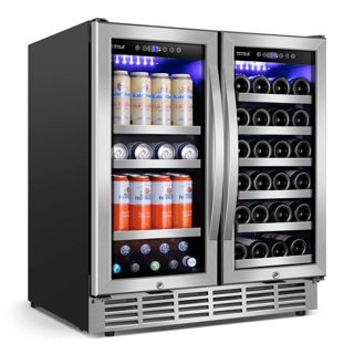 Mini Fridge-30 Bottle Beverage Refrigerator Wine Cooler Glass Door  Refrigeration Black 34“ Dual Zone Wine Cooler Refrigerator  Built-in/Under-Counter