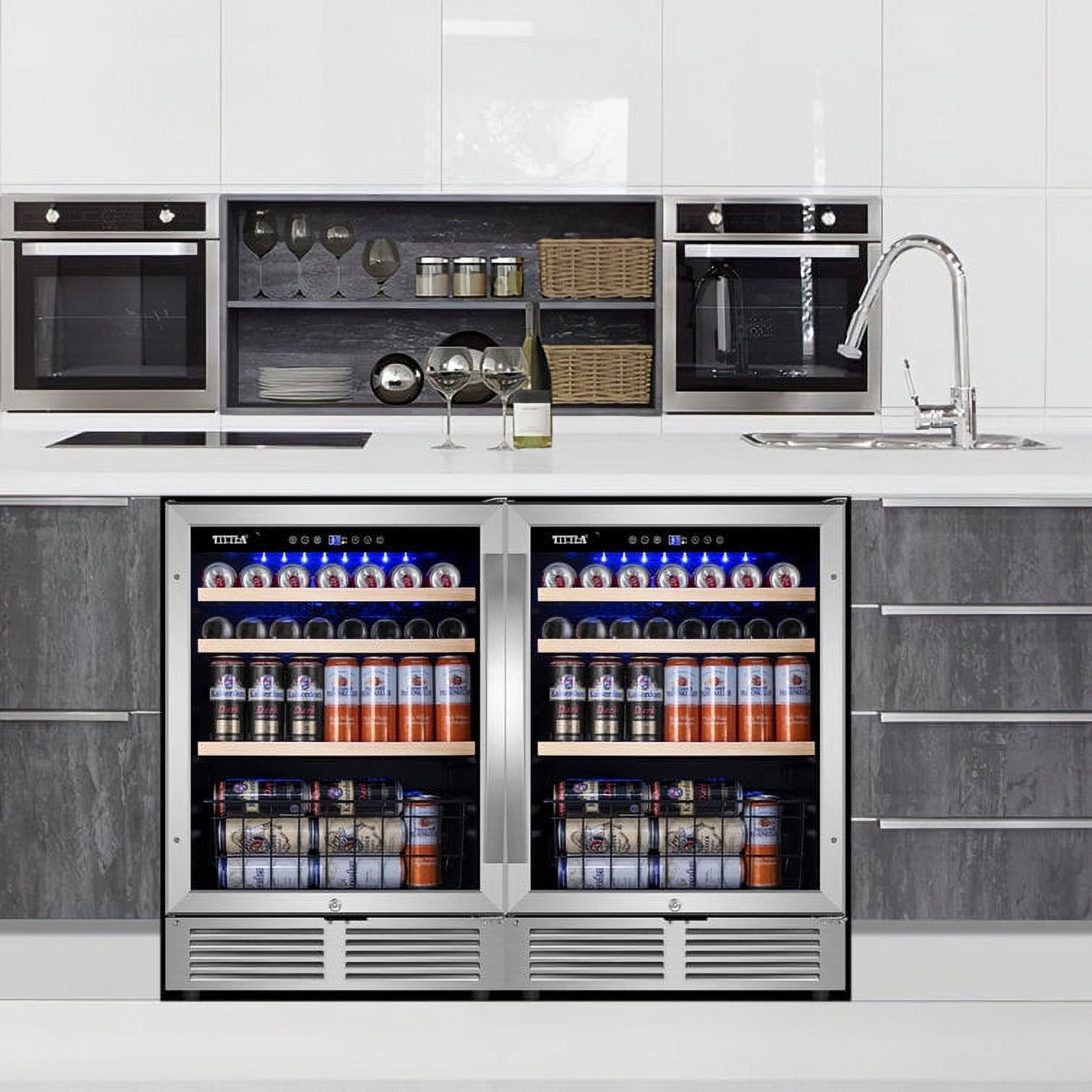 Tittla Beverage Refrigerator,300 Can 48"Beverage Fridge Freestanding/Built-in Reversible Door Hinge Beverage Cooler(2 Pcs)