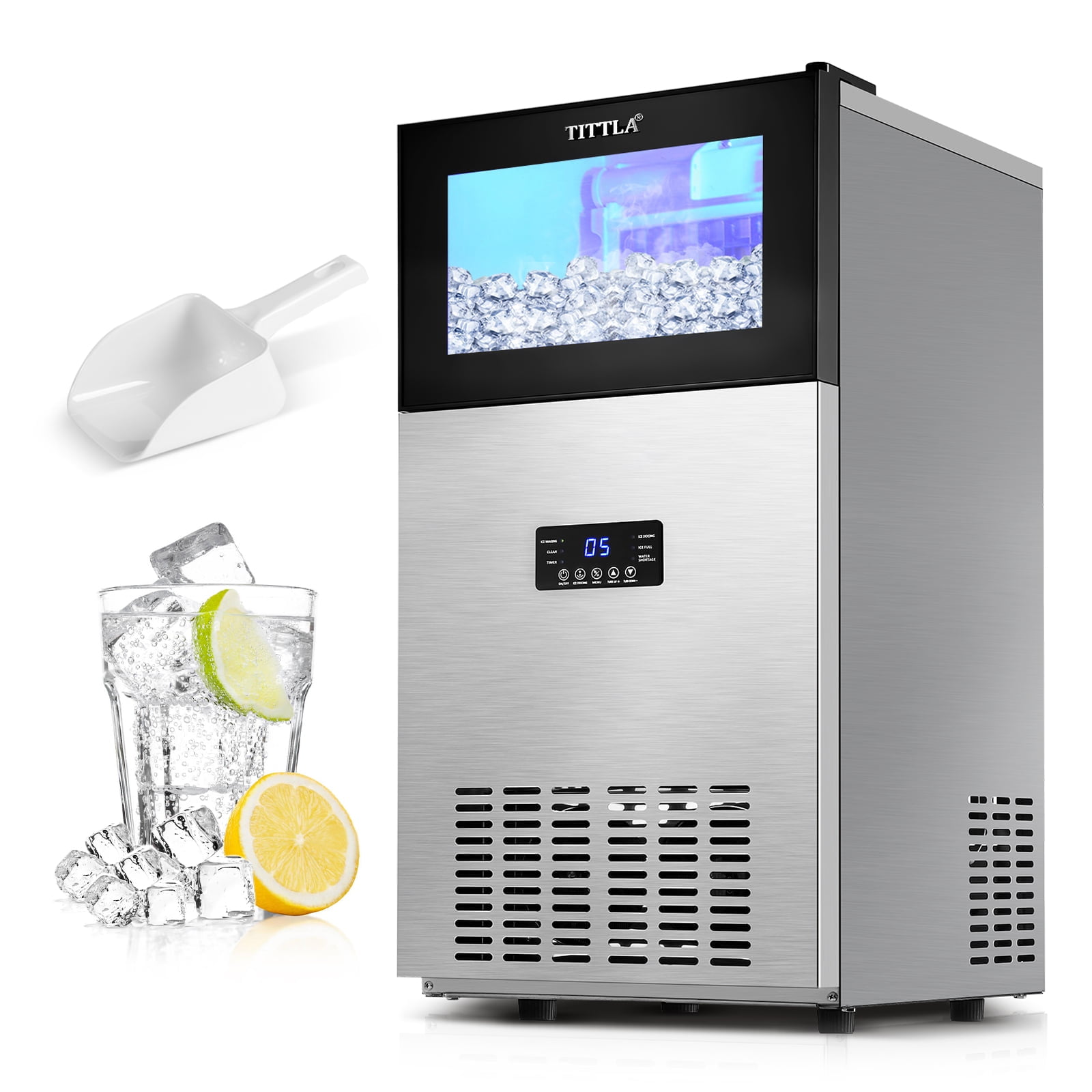Tittla Commercial Ice Maker,150lbs/24h Builtin or Freestanding Ice