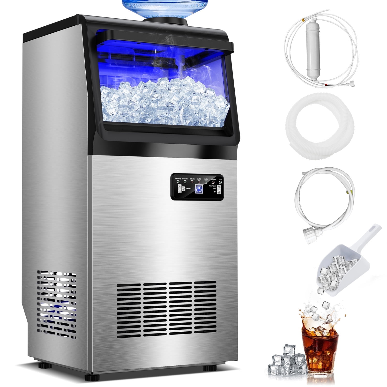 Tittla Commercial Ice Maker, 45 Cubes in 15 Mins! 110lbs/24H, 37lbs ...