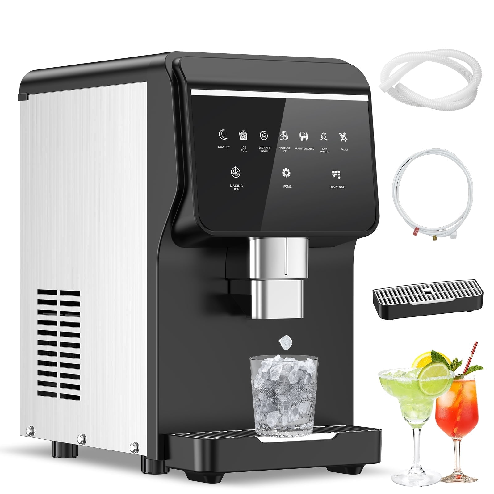 Tittla Ice Maker Countertop 80lbs/24H Soft Chewable Pellet Ice Maker Machine Dispenser with Water Reservoir, Self-Cleaning, Pebble Ice Machine for Home Kitchen with WiFi & Smart Connected